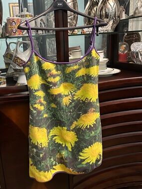 Tyler Mcgillivary Yellow Dandelion Print dress with Purple Trim - Women's